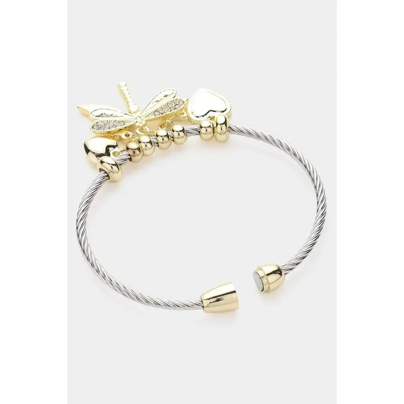 Heart Dragonfly Charm Magnetic Cable Bracelet - Picture 2 of 2